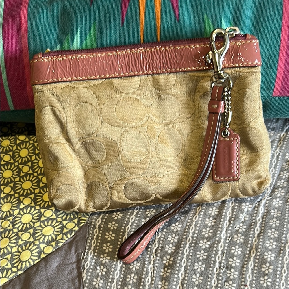 Coach Tan and Brown Clutch with Signature Monogram